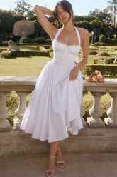 Adabella-White Cotton Halter Sundress