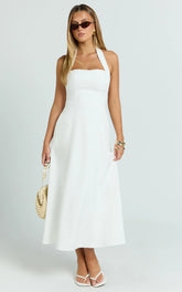 Halter Neck Fit and Flare Midi Dress in White