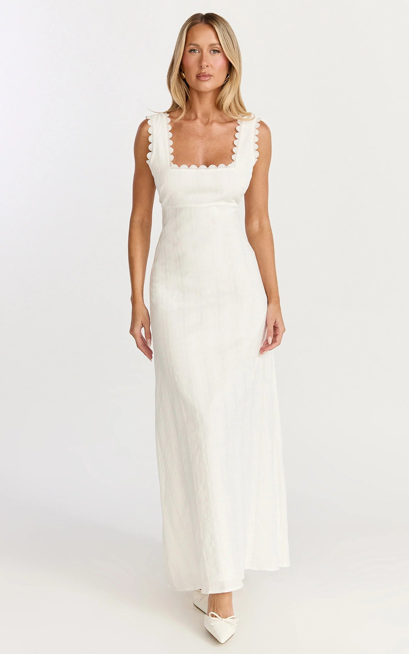 Square Neck Fit And Flare Dress in White