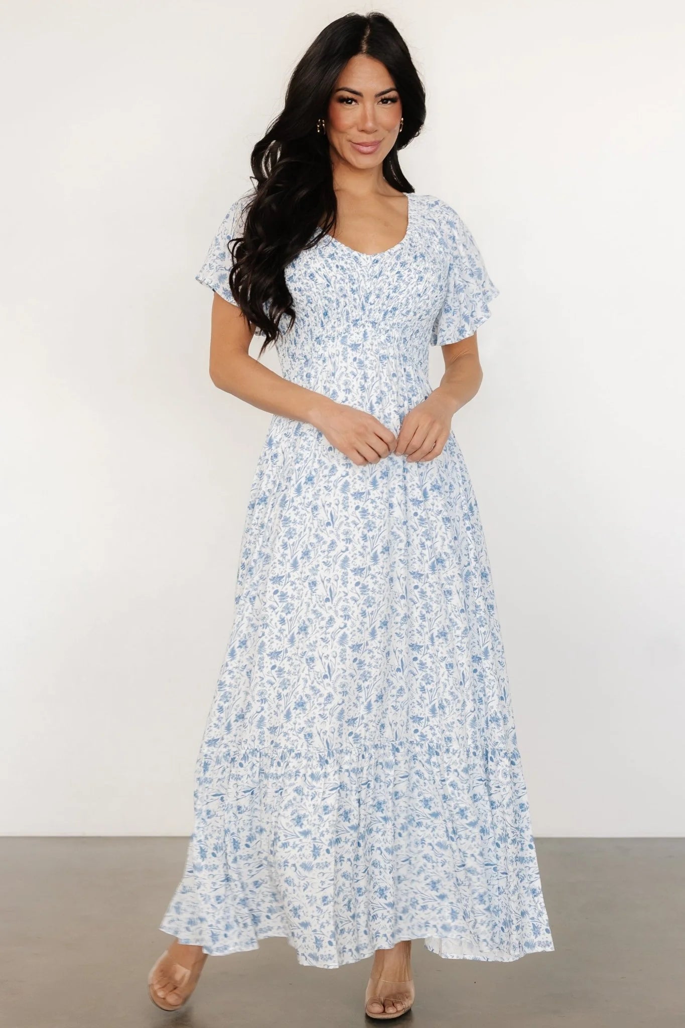 Joanie Smocked Dress | White + Blue Floral