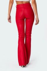 Luna Faux Leather Mid Rise Flared Jeans