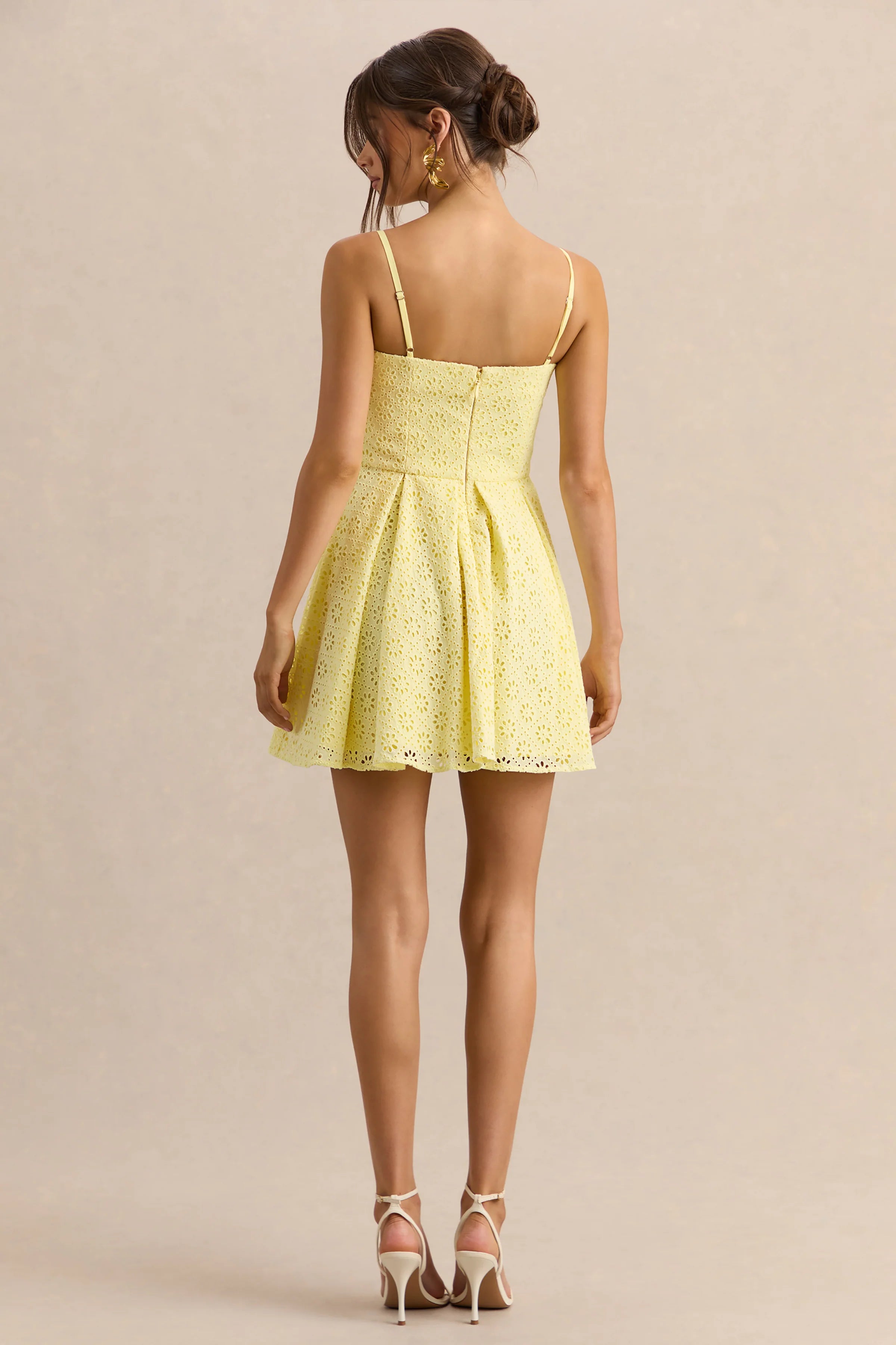 Elina | Lemon Square-Neck Mini Dress With Bow Detail