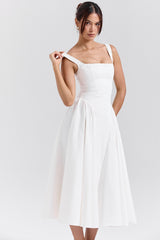 Dorothy-White Cotton Midi Sundress