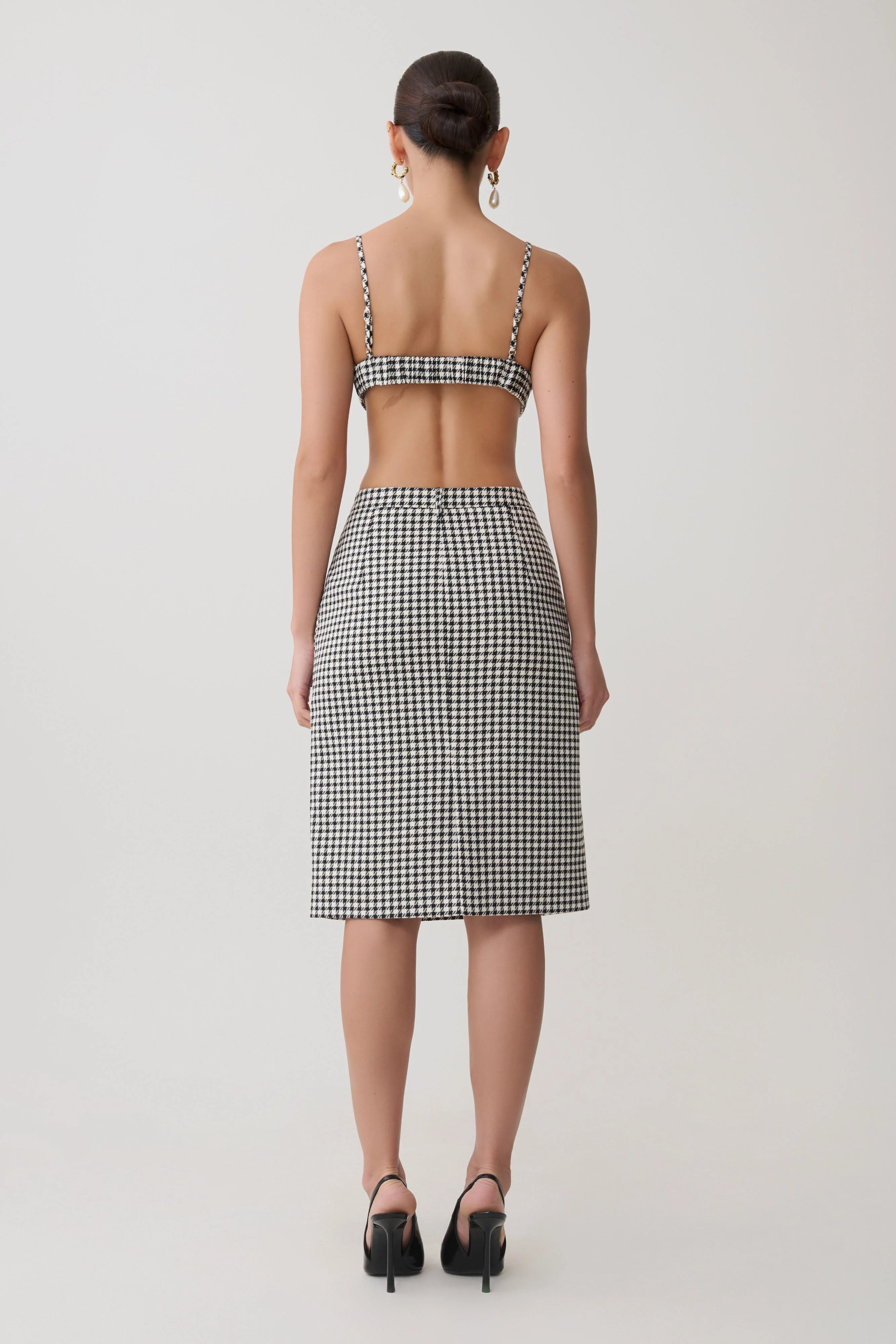 Amelie Tweed Midi Skirt - Houndstooth