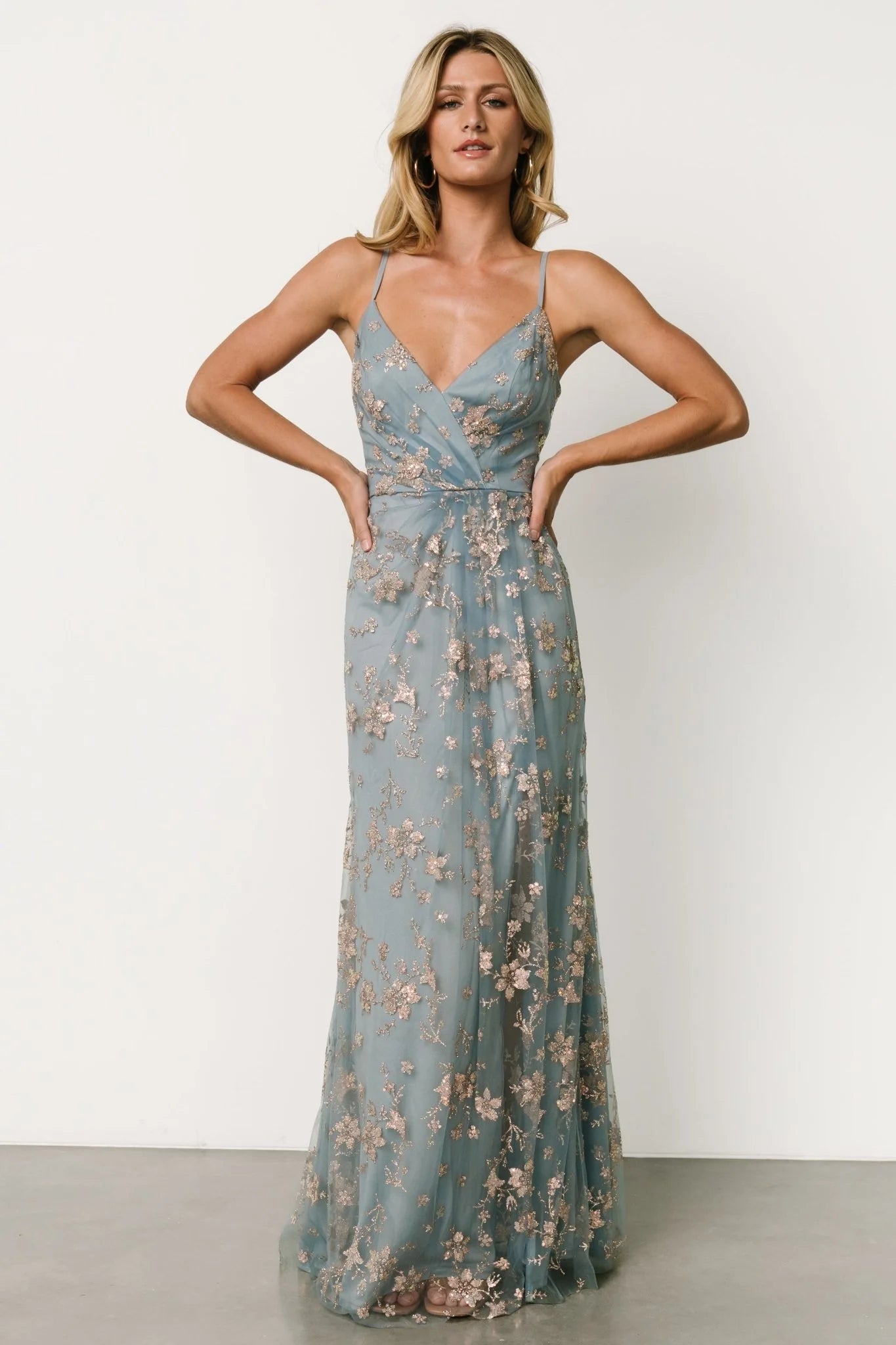 Marcia Sparkle Gown | Light Blue + Rose Gold