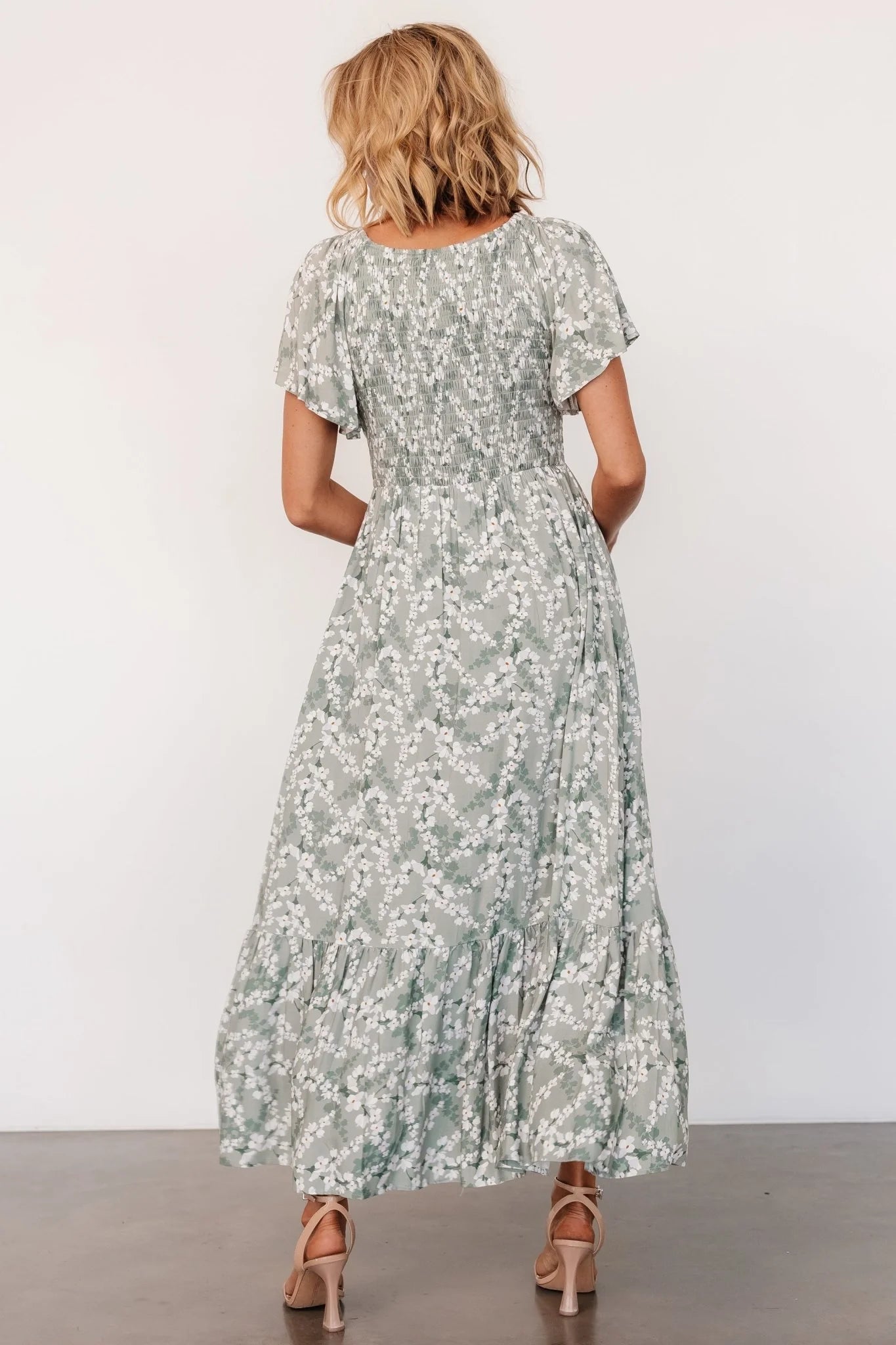 Joanie Smocked Dress | Sage + Off White Floral