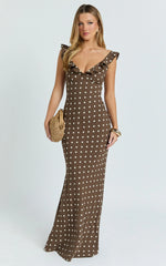 Ruffle Sleeve Polka Dot Dress in Chocolate Polka Dot