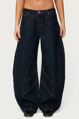 Double Pocket Low Rise Barrel Leg Jeans
