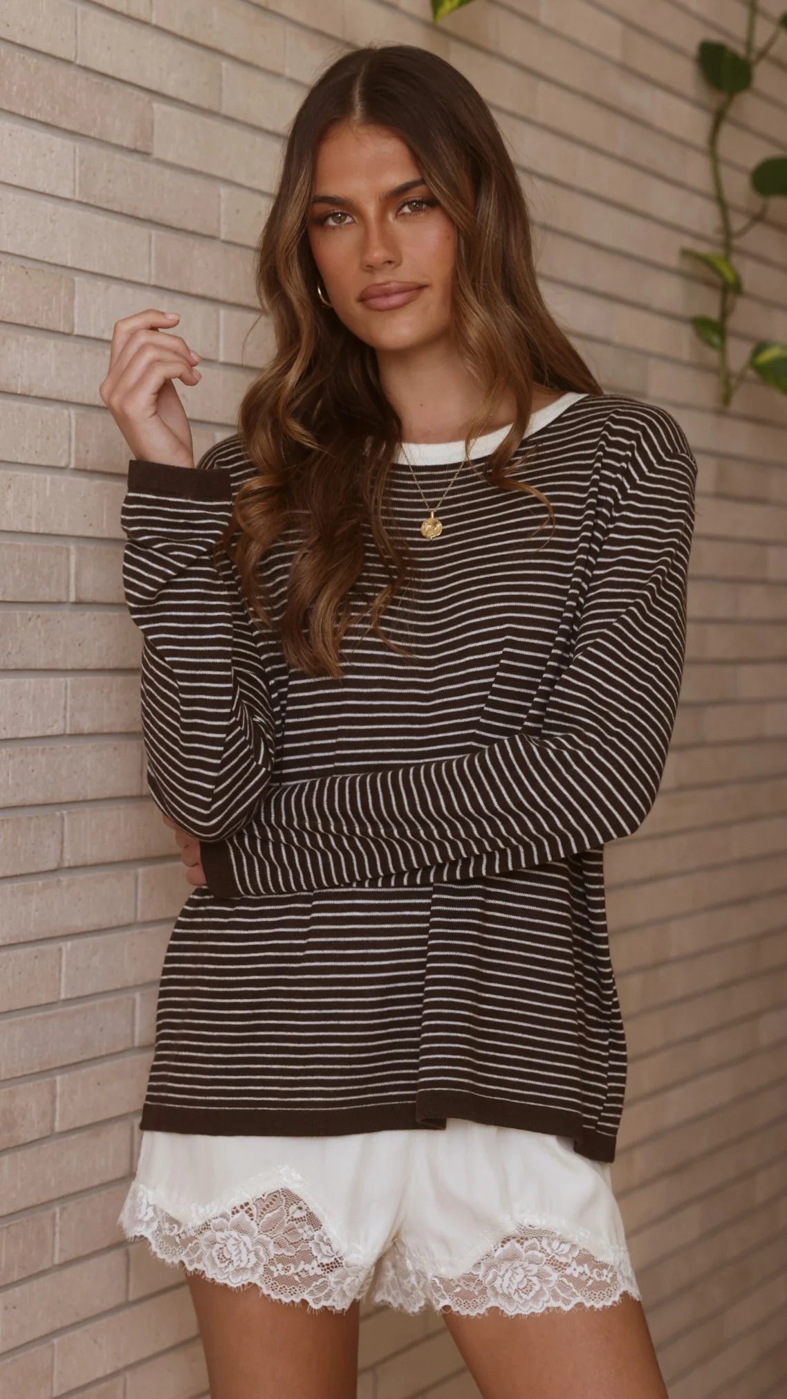 Ishana Long Sleeve Top - Brown Stripe